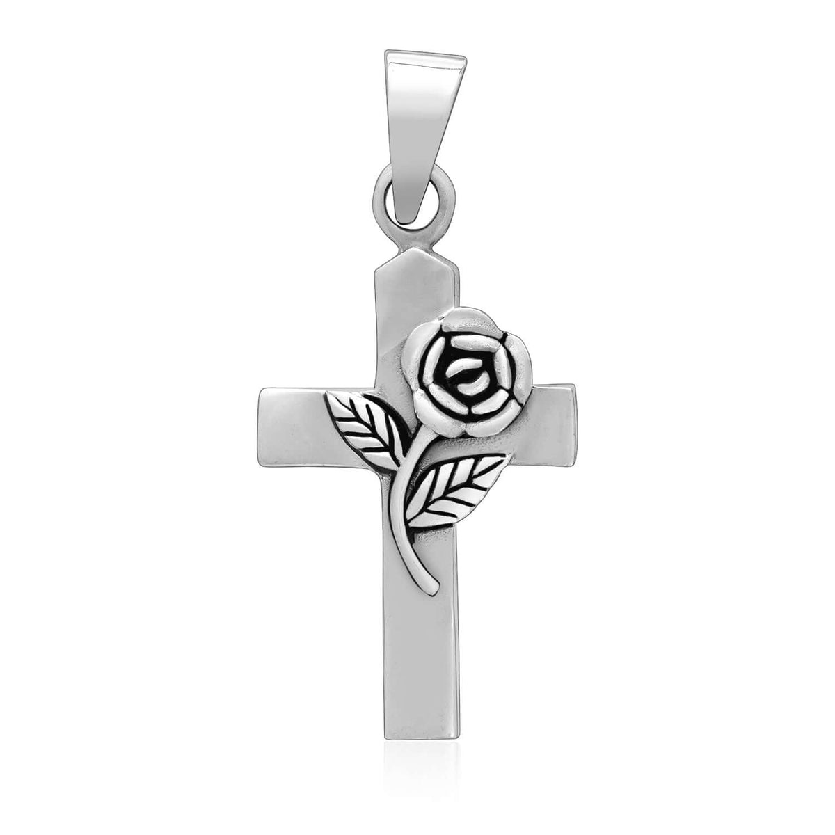 925 Sterling Silver Floral Cross Rosicrucian Pendant - SilverMania925