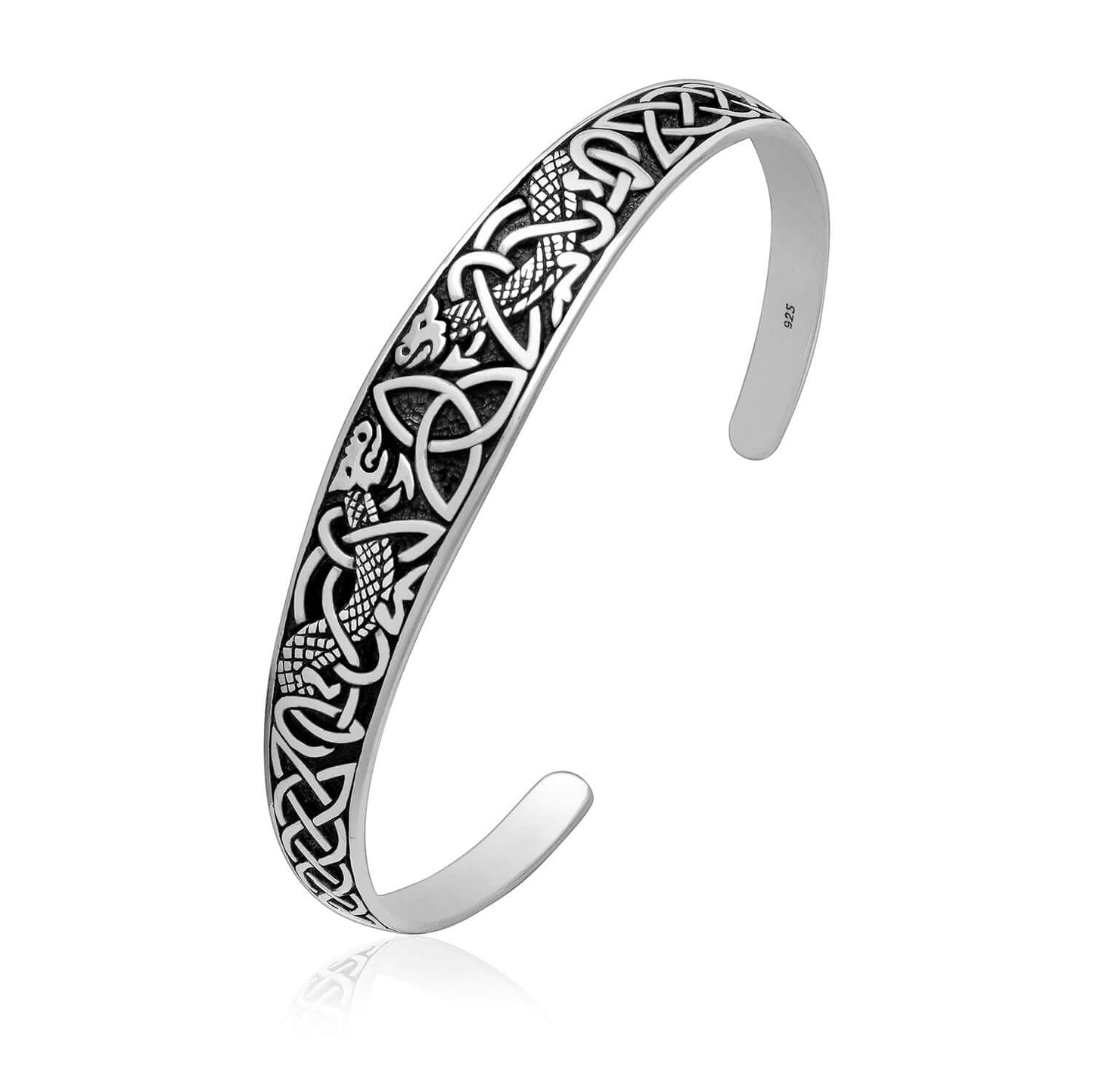 925 Sterling Silver Celtic Triquetra with Viking Jormungand Bangle - SilverMania925