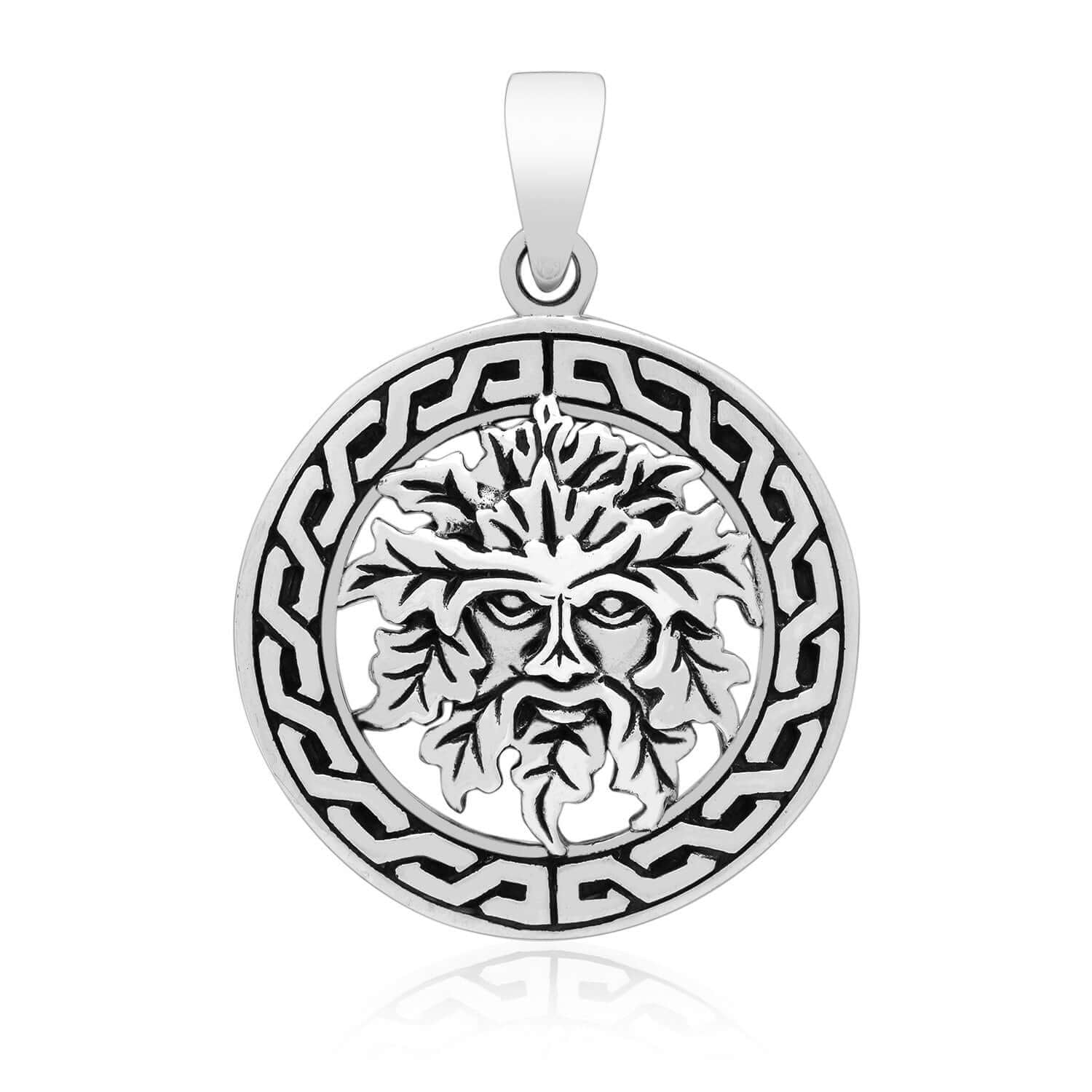 925 Sterling Silver Green Man Celtic Pagan Pendant - SilverMania925