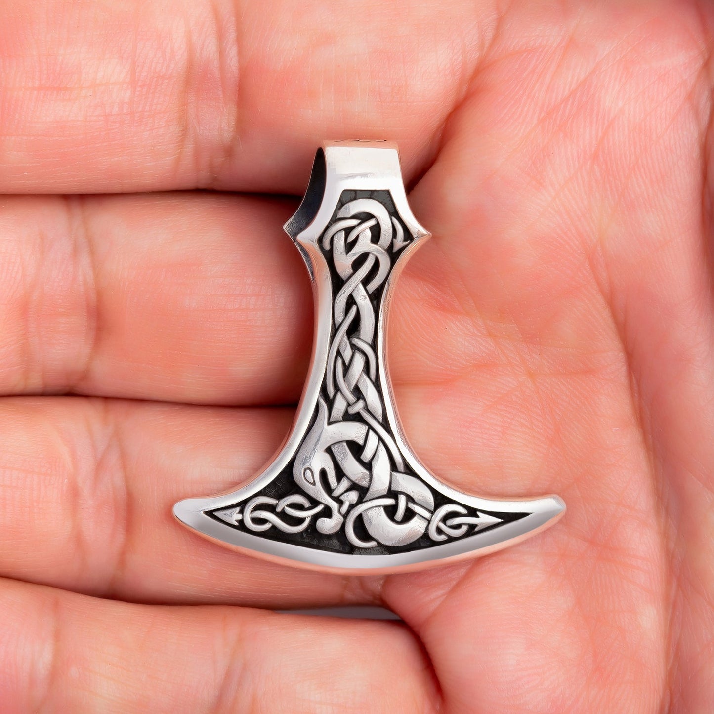 Sterling Silver Viking Axe Pendant with Jormungand - SilverMania925