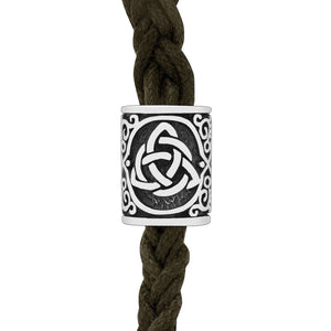 Sterling Silver Viking Beard Bead with Triquetra and Celtic Knotwork