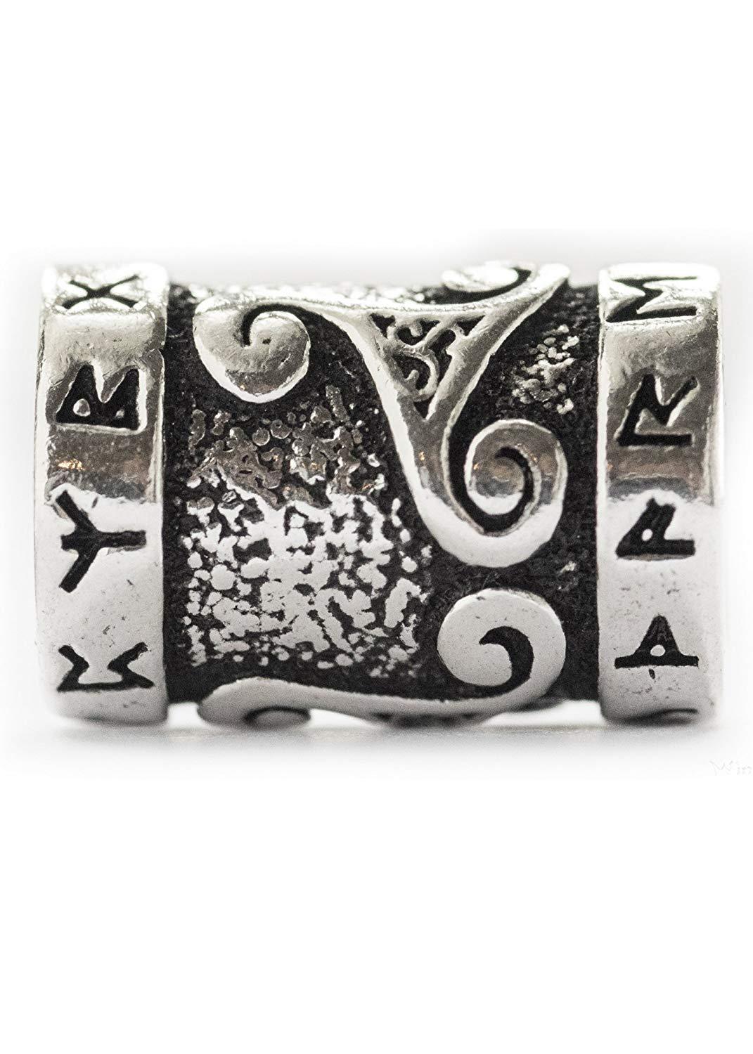 Sterling Silver Viking Beard Bead with Runes and Celtic Triskelion - SilverMania925