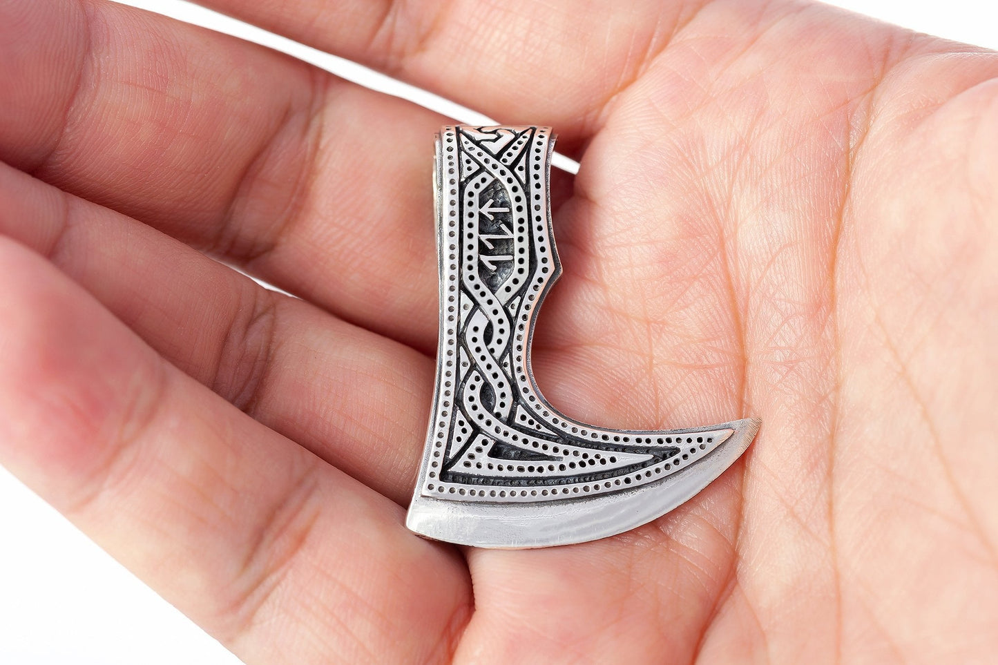 925 Sterling Silver Viking Perun Axe Double Sided Pendant - SilverMania925