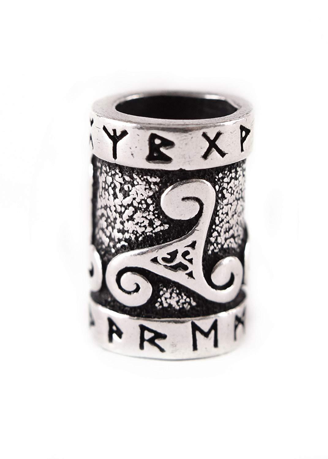 Sterling Silver Viking Beard Bead with Runes and Celtic Triskelion - SilverMania925