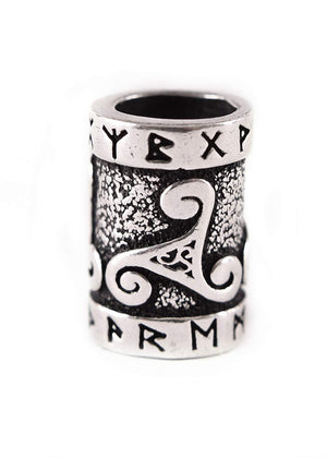 Sterling Silver Viking Beard Bead with Runes and Celtic Triskelion