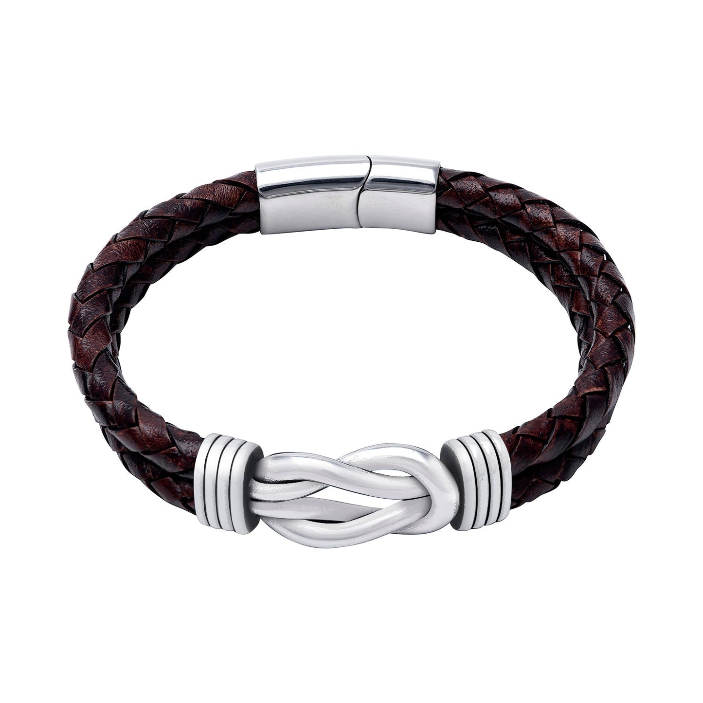 Stainless Steel Celtic Infinity Knot Leather Bracelet - SilverMania925
