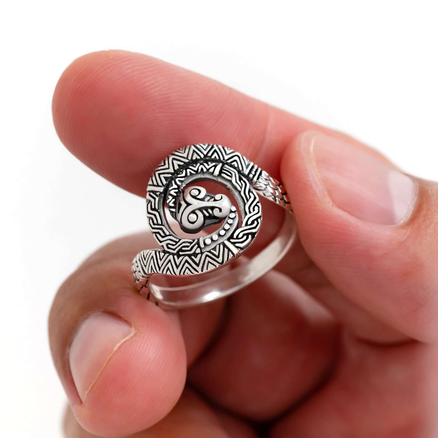 925 Sterling Silver Greek Ouroboros Snake Ring
