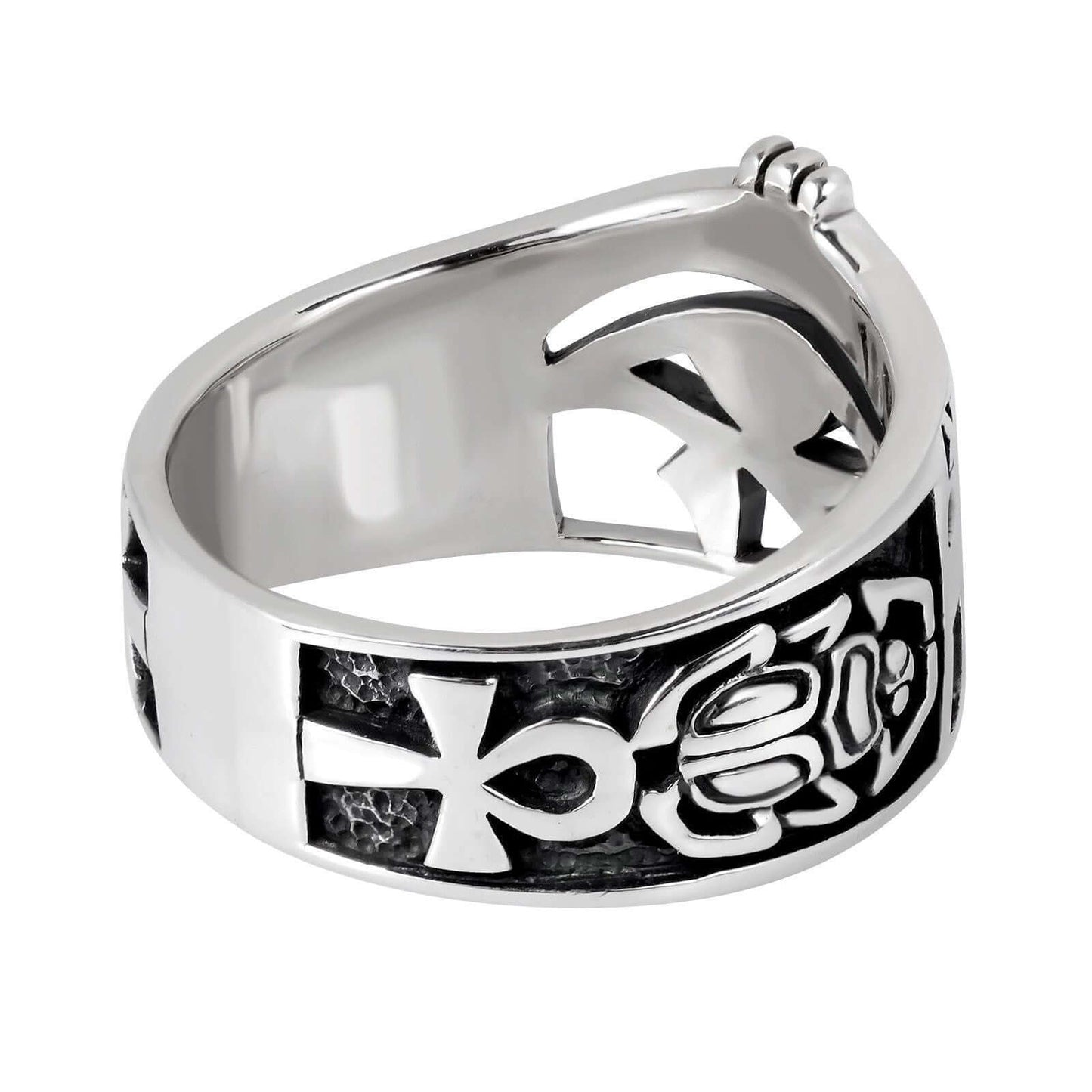 925 Sterling Silver Egyptian Eye of Horus Udjat Egypt Ankh Scarab Band Ring - SilverMania925