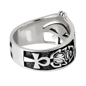925 Sterling Silver Egyptian Eye of Horus Udjat Egypt Ankh Scarab Band Ring
