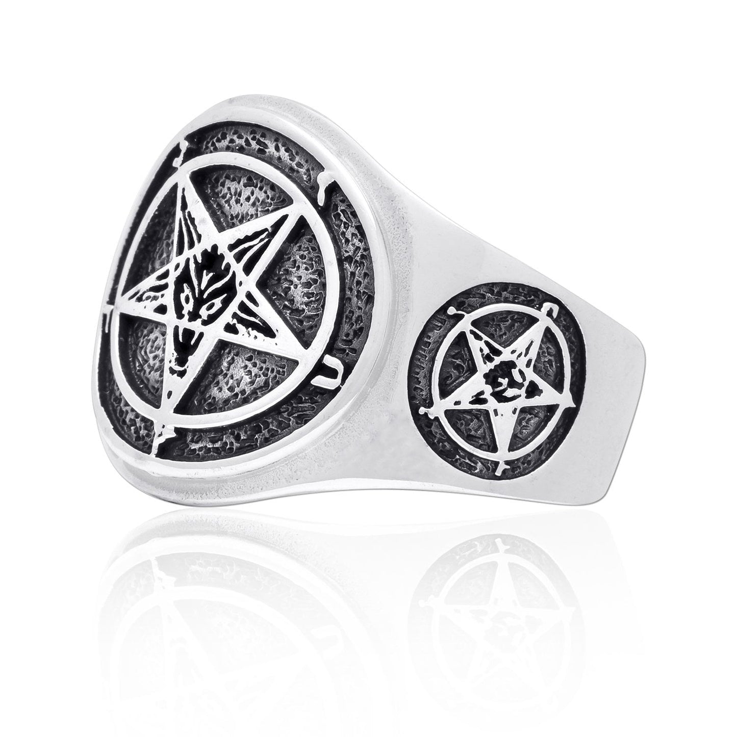 925 Sterling Silver Sigil of Baphomet  Inverted Pentagram Satanic Ring - SilverMania925