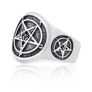 925 Sterling Silver Sigil of Baphomet  Inverted Pentagram Satanic Ring