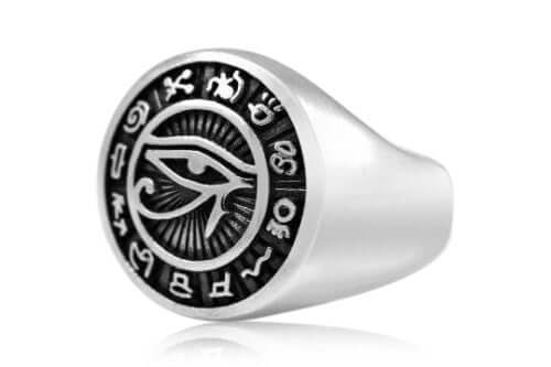 925 Sterling Silver Egyptian Eye of Horus Signet Ring - SilverMania925