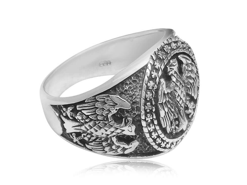 925 Sterling Silver Mens German Eagle Round Signet Bundesadler Band Ring - SilverMania925