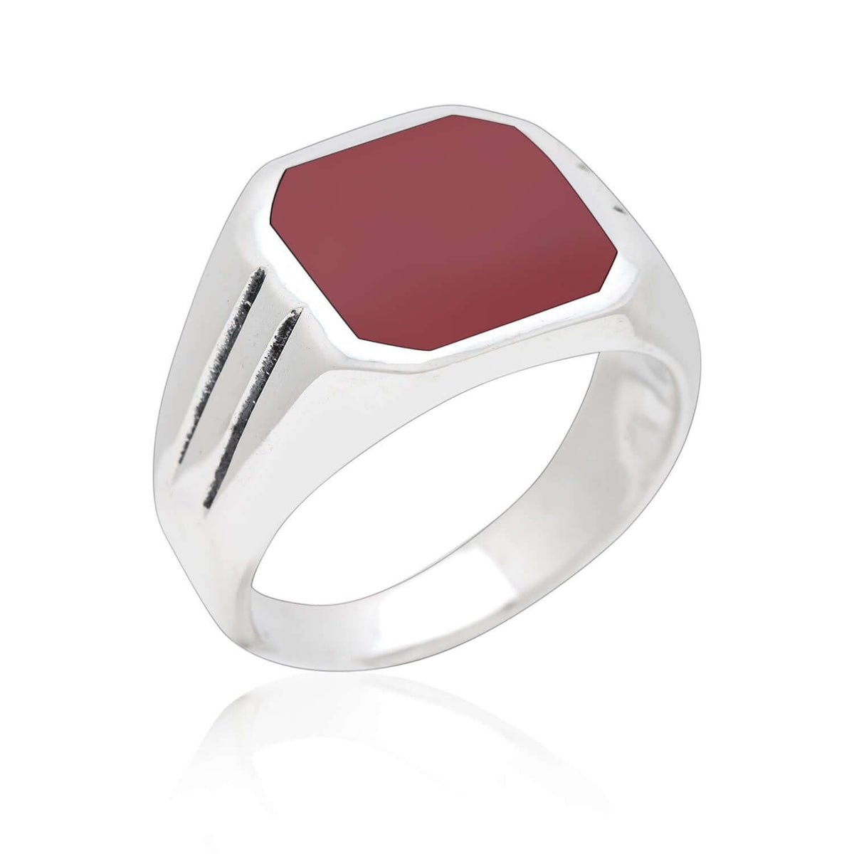 925 Sterling Silver Mens Carnelian Classic Band Ring - SilverMania925