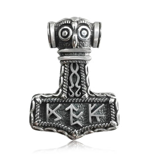 925 Sterling Silver Viking Thor Hammer Mjolnir Futhark Amulet Pendant