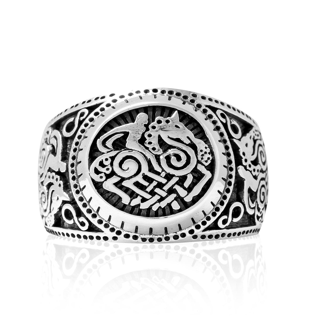 925 Sterling Silver Sleipnir Viking Horse Odin's Steed Signet Norse Ring - SilverMania925