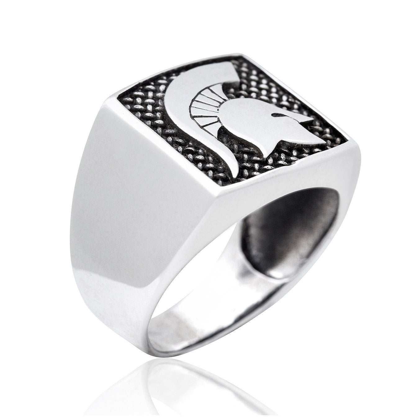 925 Sterling Silver Spartan Warrior Fighter Helmet Signet 300 Lacedaemon Ring - SilverMania925