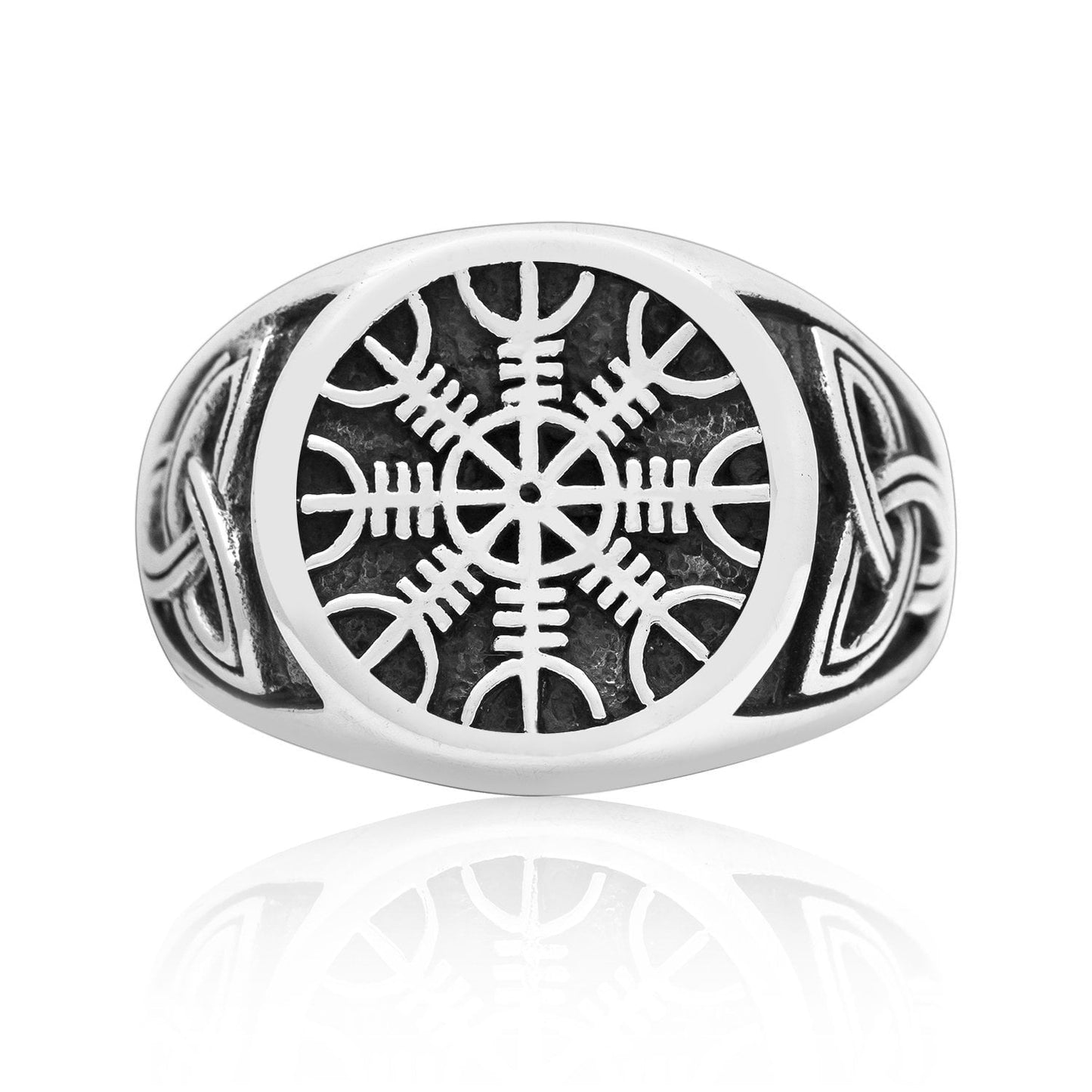 925 Sterling Silver Viking Helm Of Awe Aegishjalmur Celtic Triquetra Knot Ring - SilverMania925
