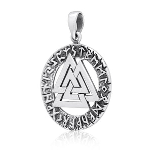 925 Sterling Silver Viking Valknut Runes Futhark Legendary Pendant