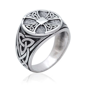925 Sterling Silver Celtic Knot Knights Templar Iron Cross Triquetra Ring