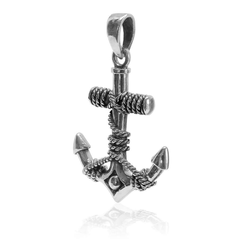 925 Sterling Silver Nautical Navy Sailor Ship Anchor Boat Rope Pendant - SilverMania925