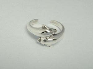 Sterling Silver Twin Dolphins Adjustable Toe Ring - SilverMania925