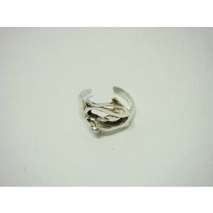 925 Sterling Silver Twin Dolphins Adjustable Pinky Toe Ring - SilverMania925