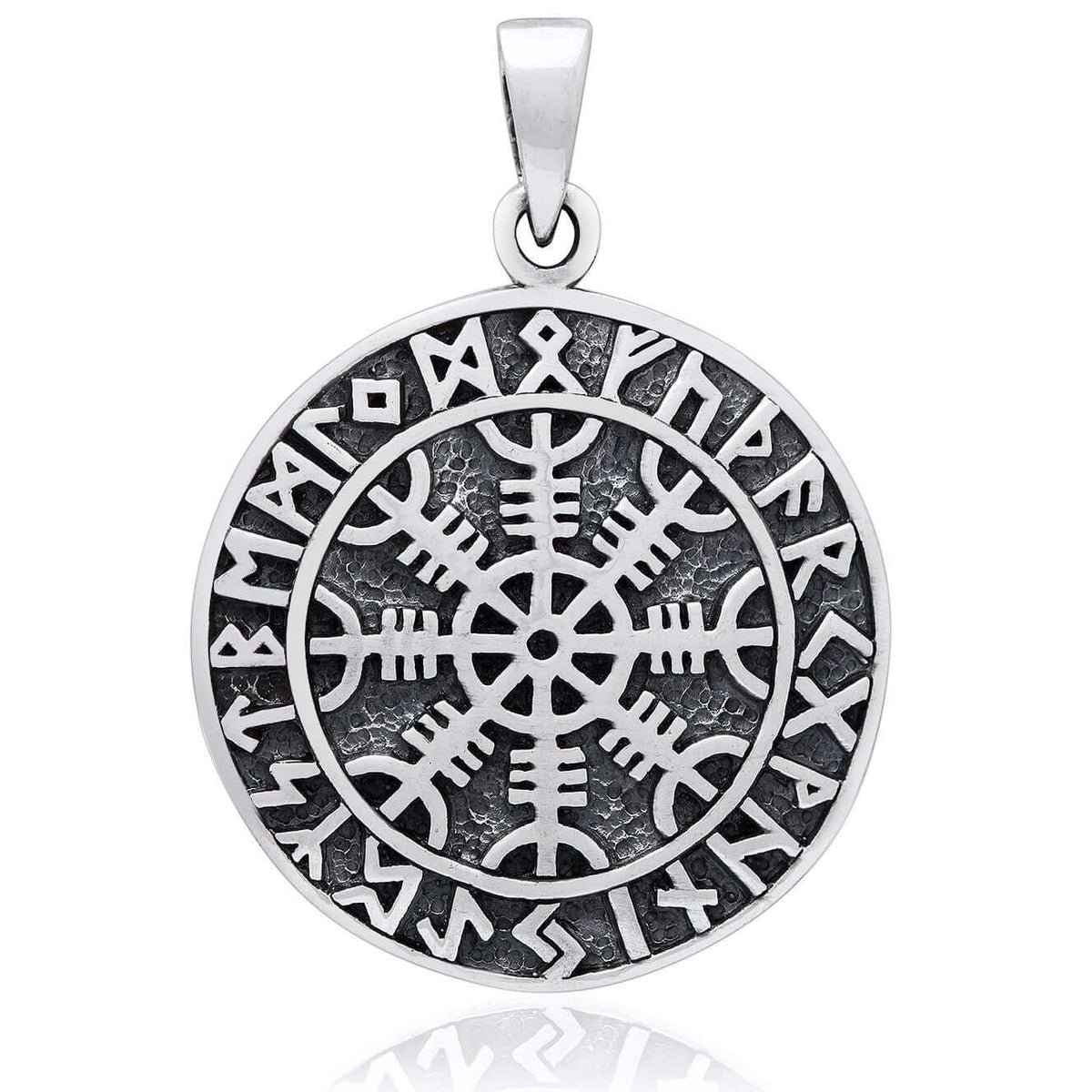 925 Sterling Silver Helm of Awe Pendant with Runes - SilverMania925