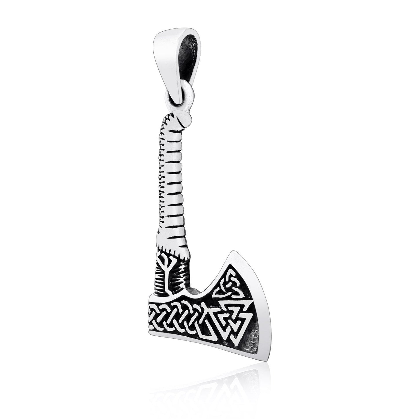 925 Sterling Silver Viking Axe with Valknut Double Sided Pendant - SilverMania925