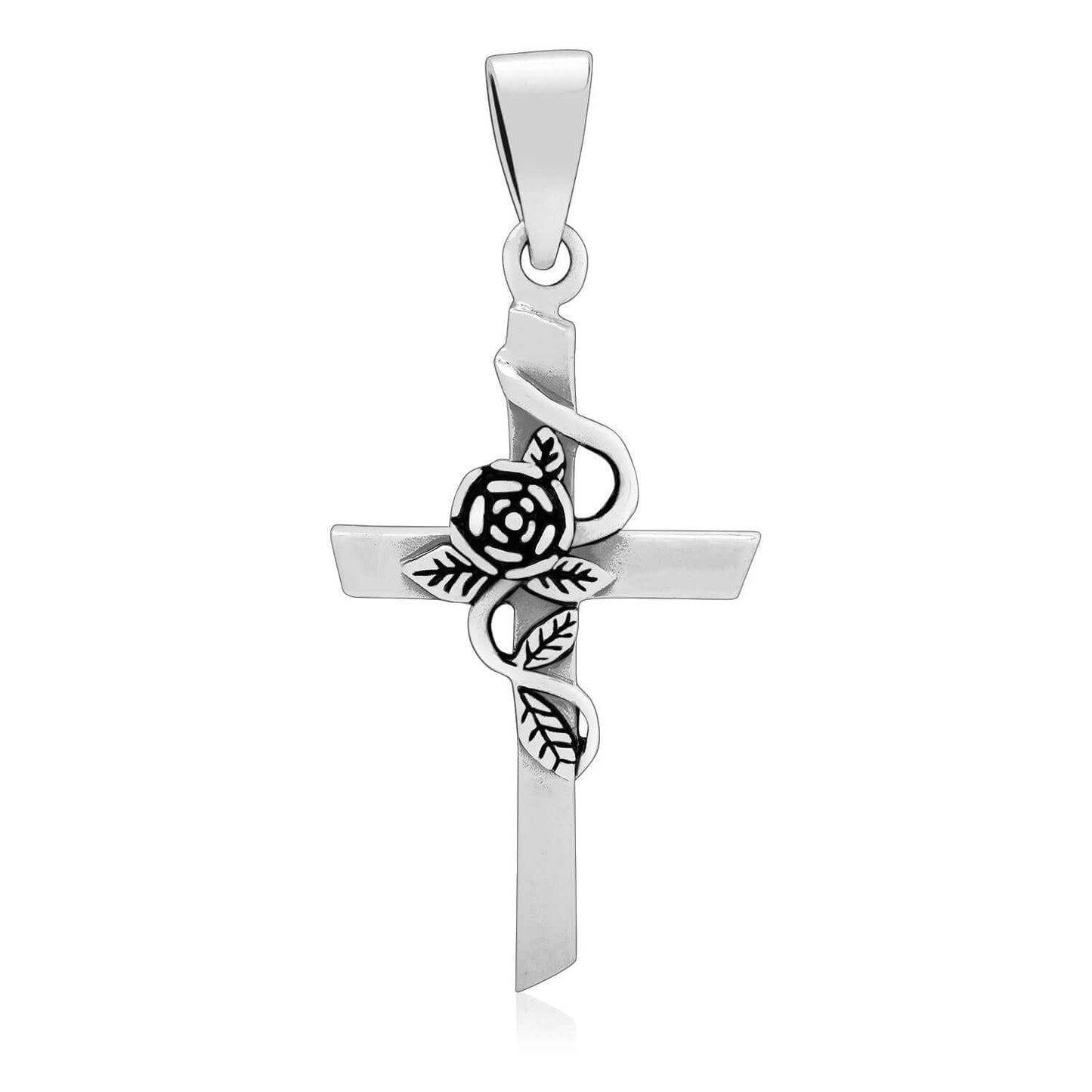 925 Sterling Silver Rose Cross Rosicrucian Pendant - SilverMania925