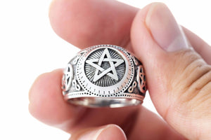 925 Sterling Silver Pentagram Satanic Ring