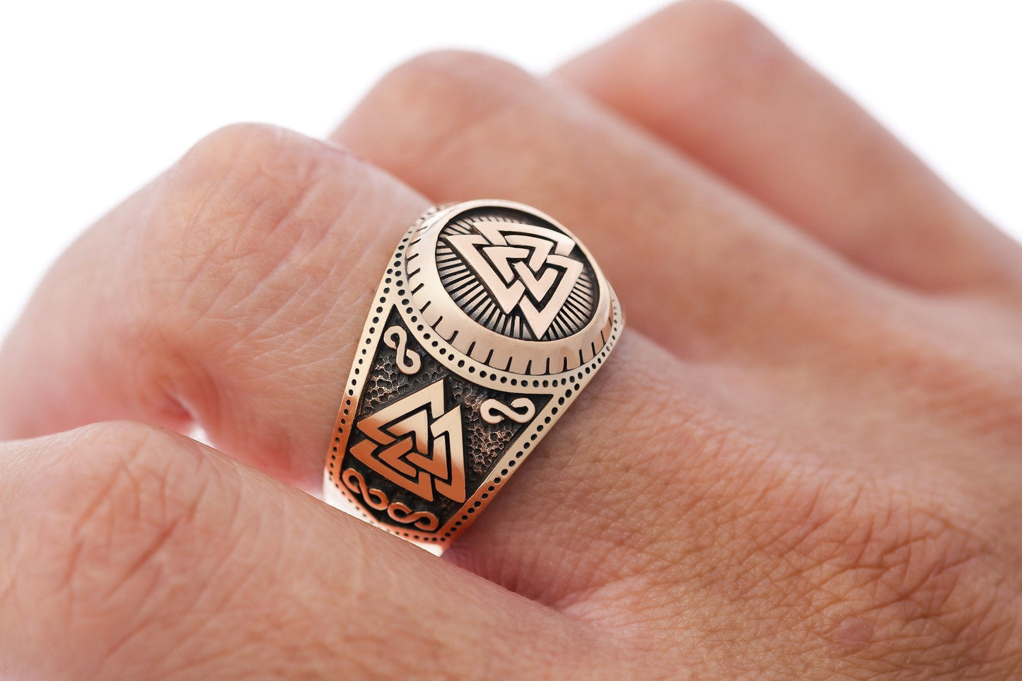 Viking Triple Valknut Ring Handcrafted from Bronze - SilverMania925