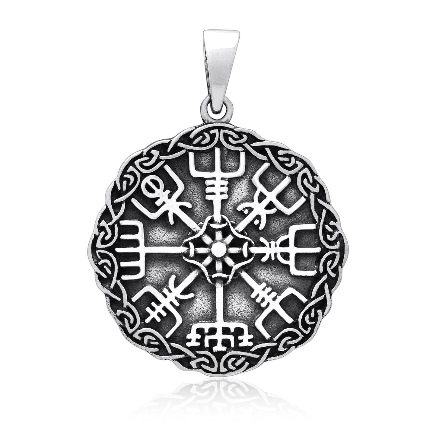 925 Sterling Silver Viking Vegvisir Compass Celtic Knotwork Pendant - SilverMania925