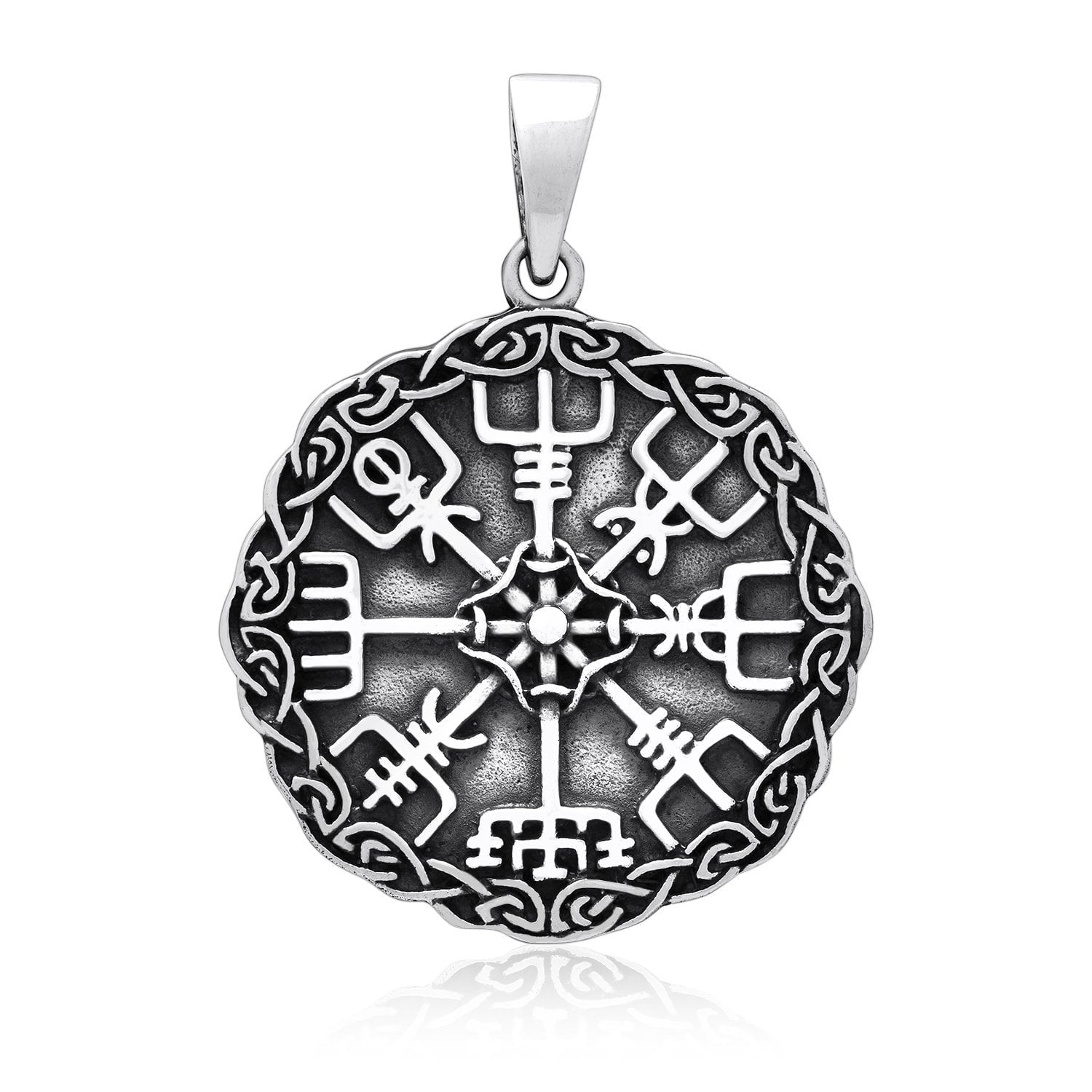 925 Sterling Silver Viking Vegvisir Compass Celtic Knotwork Pendant