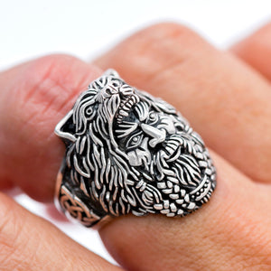 925 Sterling Silver Viking Berserker with Bear Hood Ring