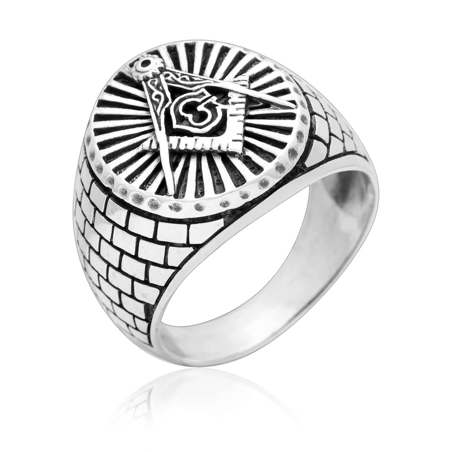 925 Sterling Silver Masonic Compass Signet Ring - SilverMania925