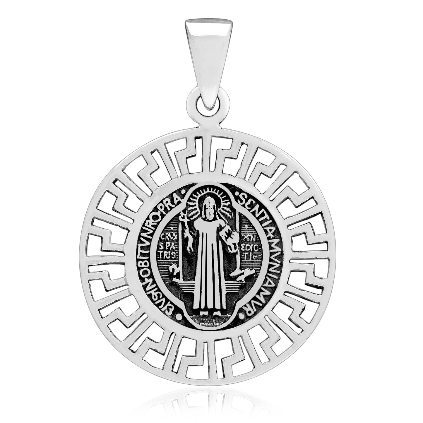 925 Sterling Silver Saint Benedict Medal Pendant - SilverMania925