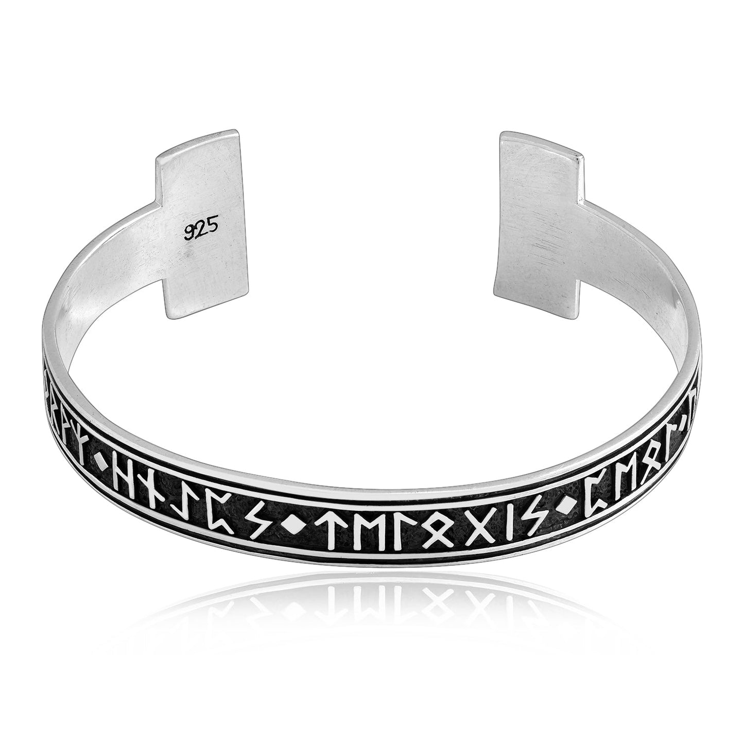 925 Sterling Silver Viking Runes Bangle with Celtic Triquetra - SilverMania925