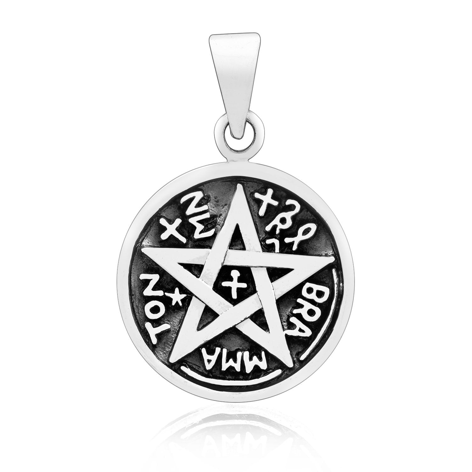 925 Sterling Silver Tetragrammaton Pentagram Solid Pendant - SilverMania925