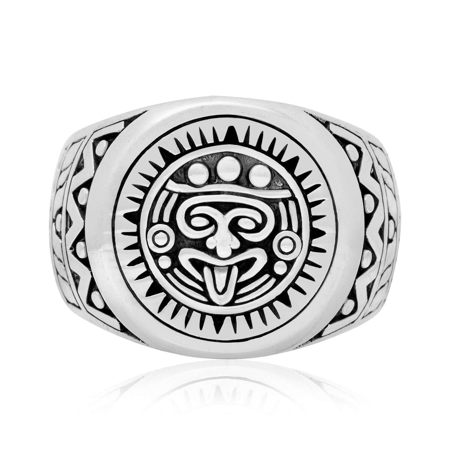 925 Sterling Silver Aztec Mayan Style Ring - SilverMania925