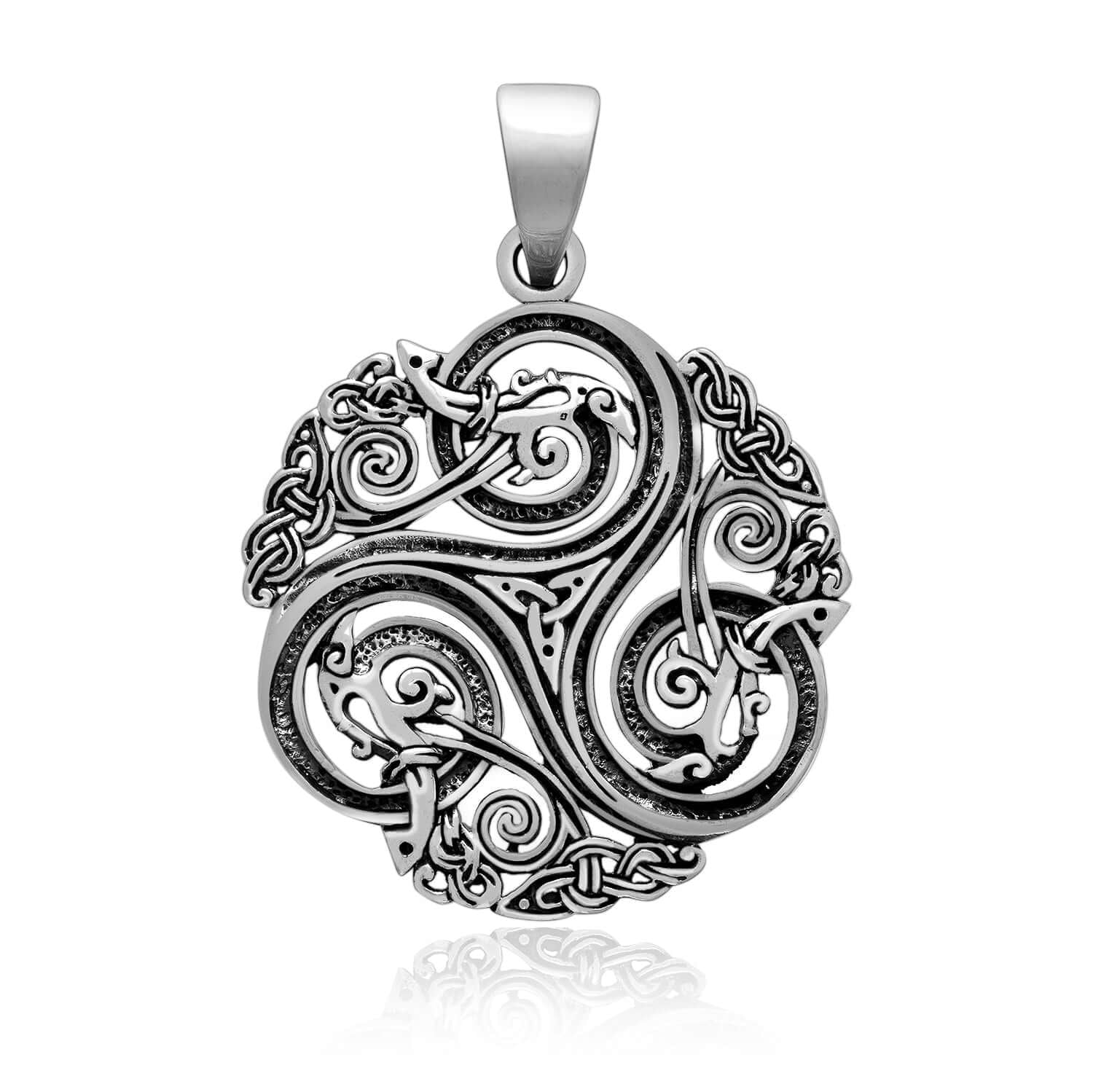 925 Sterling Silver Pendant with Triskelion and Raven