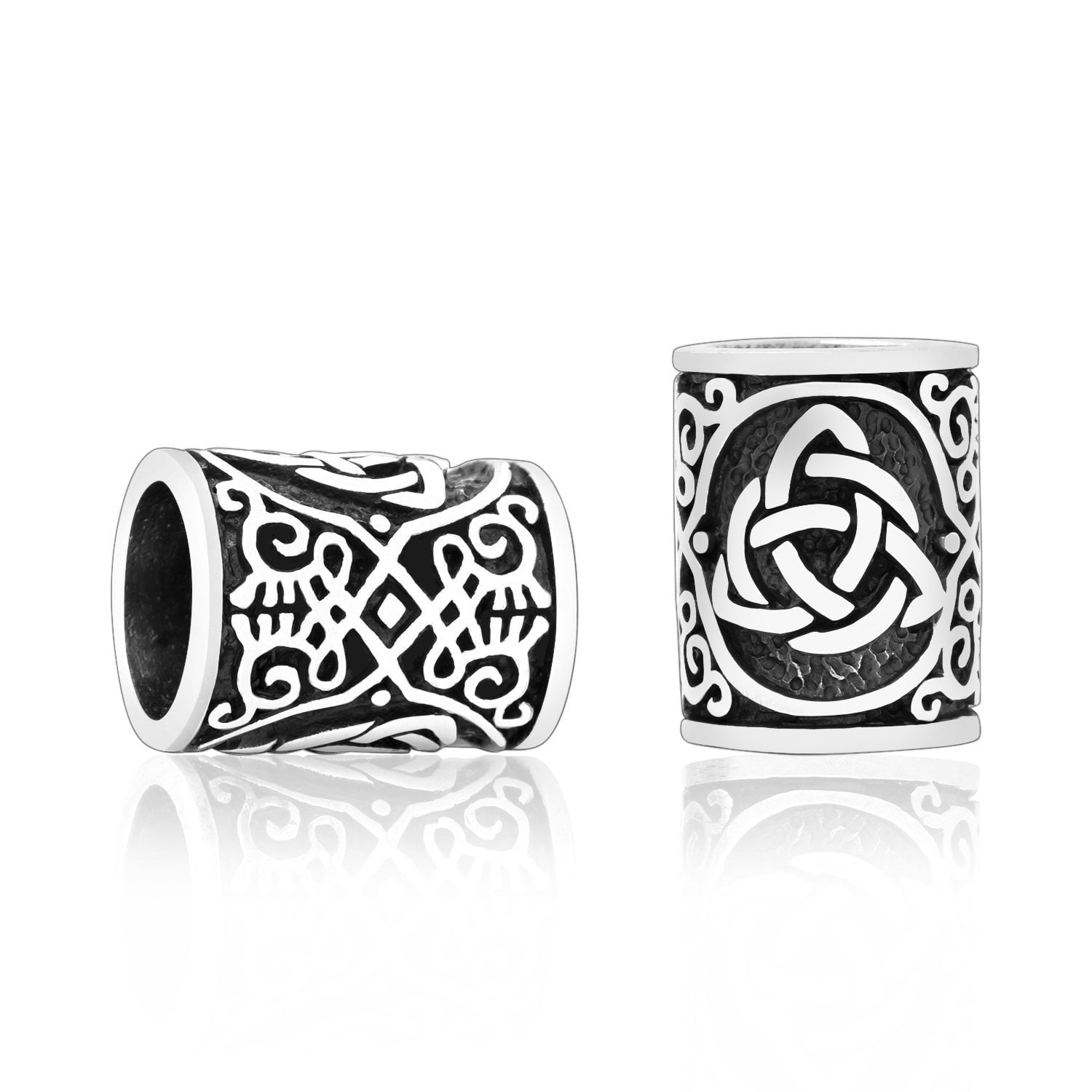 Sterling Silver Viking Beard Bead with Triquetra and Celtic Knotwork