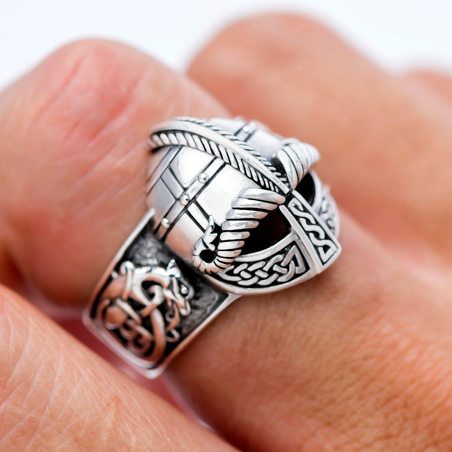 925 Sterling Silver Viking Gjermundbu Helmet Ring - SilverMania925