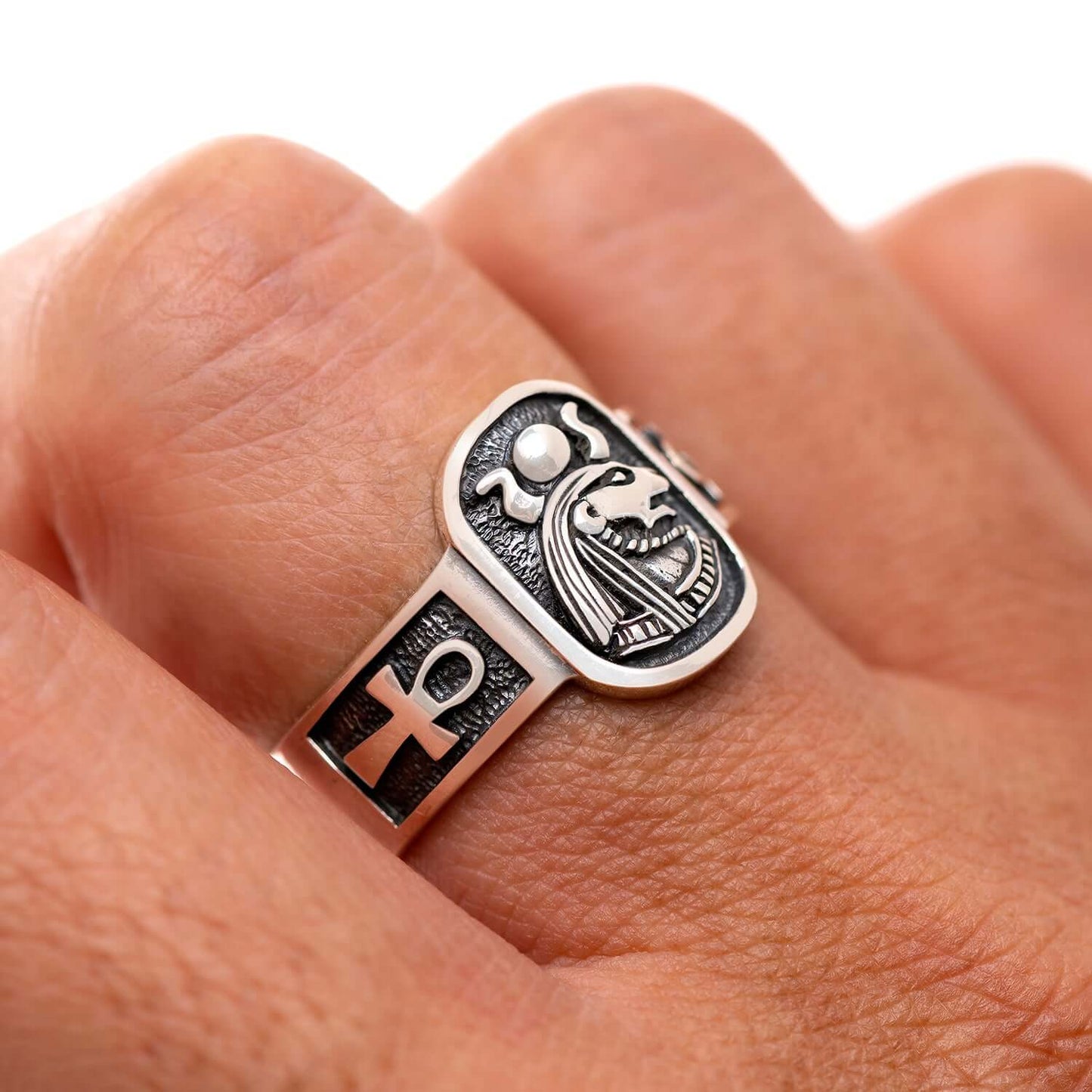 925 Sterling Silver Egyptian Goddess Sekhmet Ring - SilverMania925