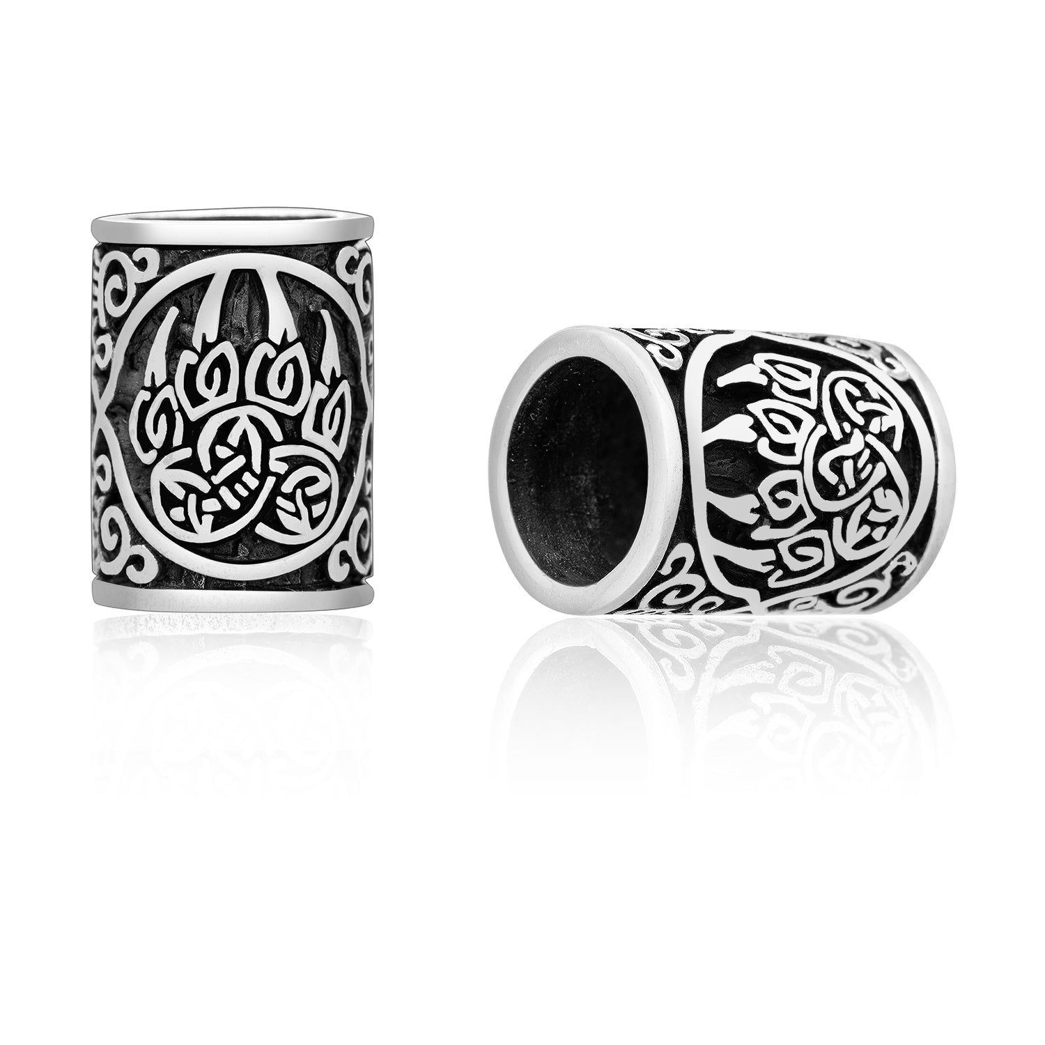 925 Sterling Silver Viking Beard Hair Bead with Bear Claw