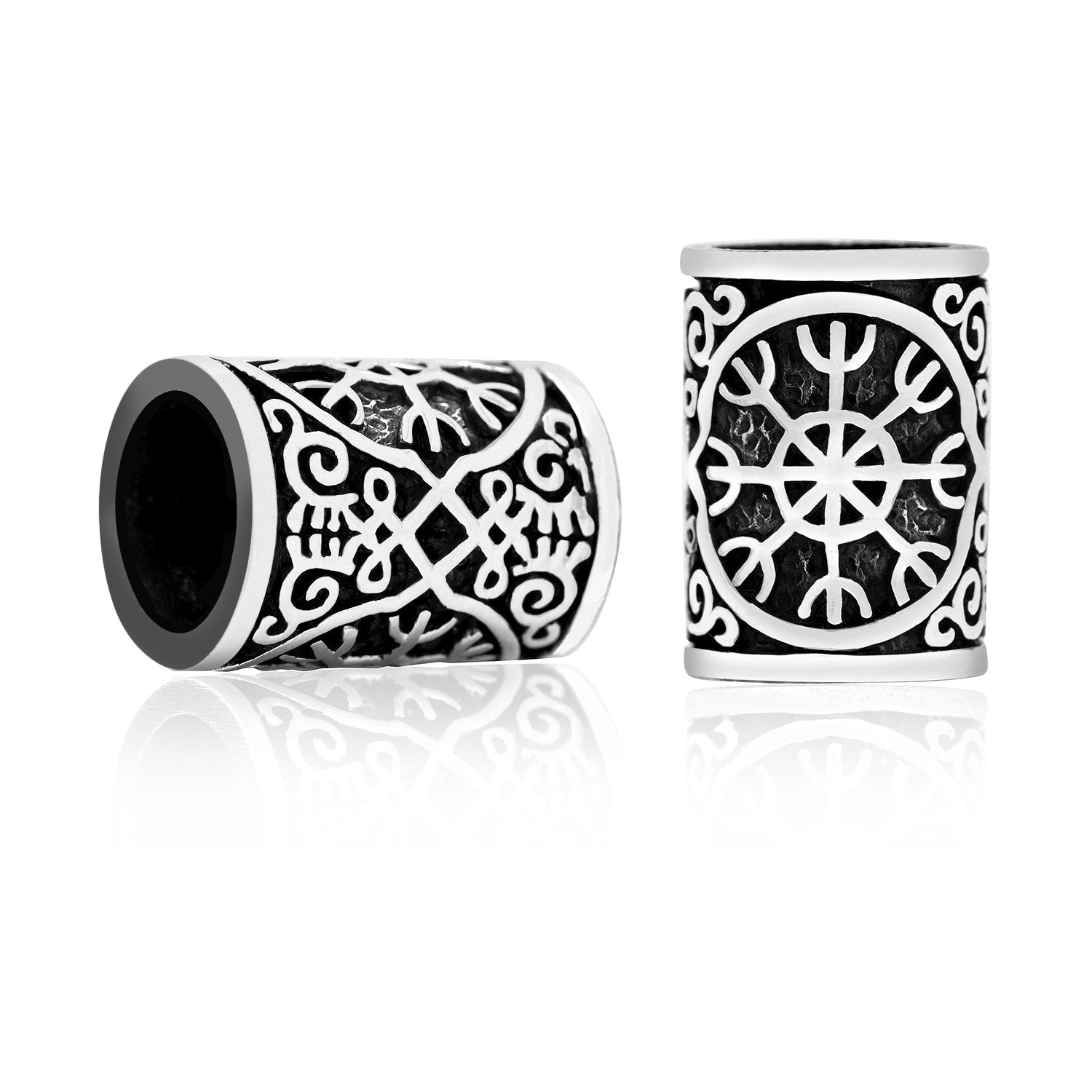 925 Sterling Silver Viking Beard Hair Bead with Helm of Awe