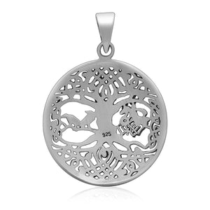925 Sterling Silver Viking Yggdrasil Pendant with Raven and Sleipnir