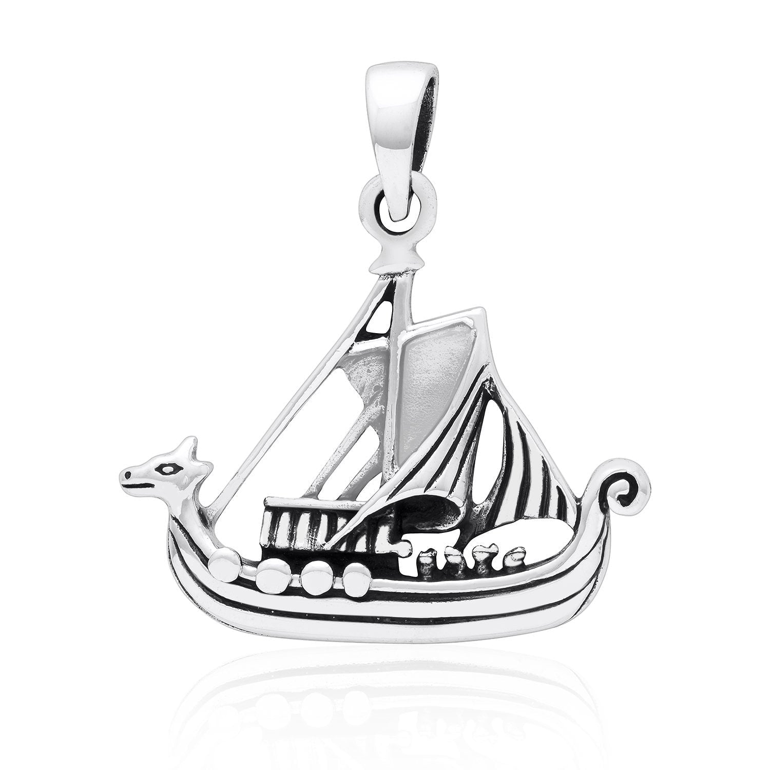 925 Sterling Silver Viking Norse Boat Ship Solid Pendant - SilverMania925