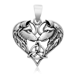 925 Sterling Silver Pair of Viking Wolves Pendant with Triquetra