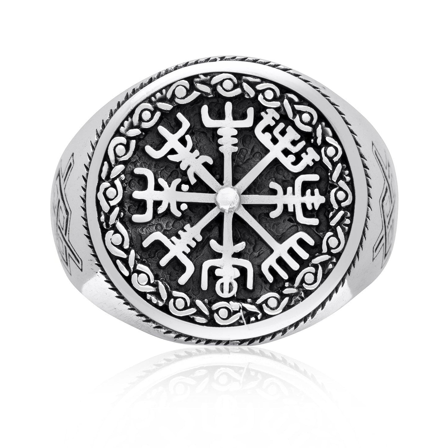 Sterling Silver Viking Vegvisir Ring with Mammen Design - SilverMania925